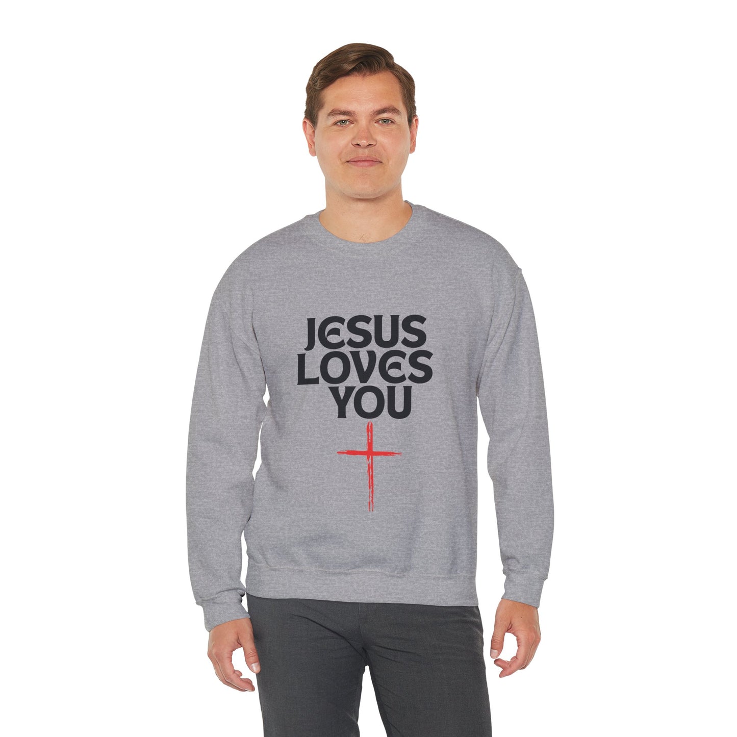 Jesus Loves You Crewneck Sweatshirt, Faith Apparel, Christian Gift, Unisex Pullover, Cozy Layering Piece, Holiday Sweatshirt