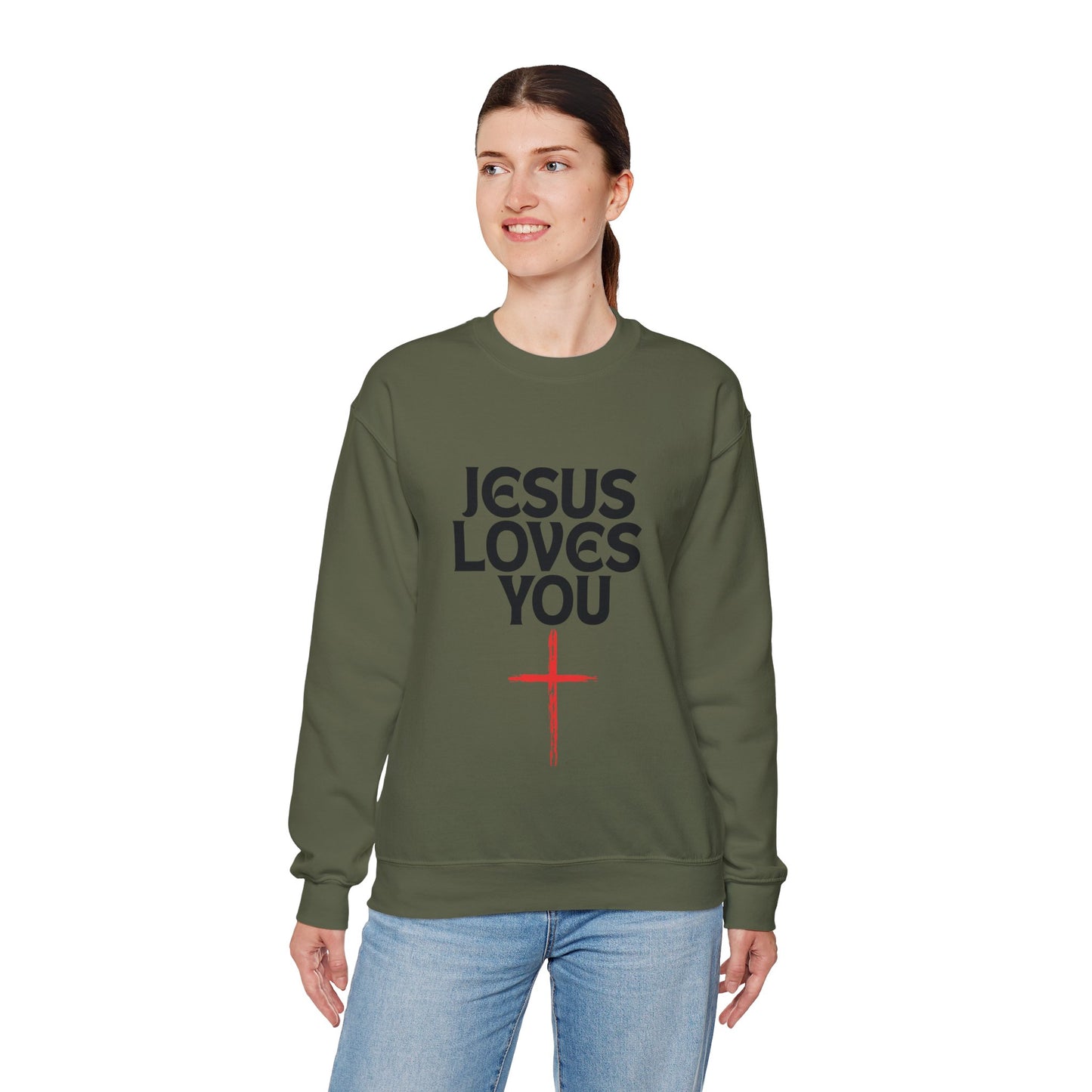 Jesus Loves You Crewneck Sweatshirt, Faith Apparel, Christian Gift, Unisex Pullover, Cozy Layering Piece, Holiday Sweatshirt