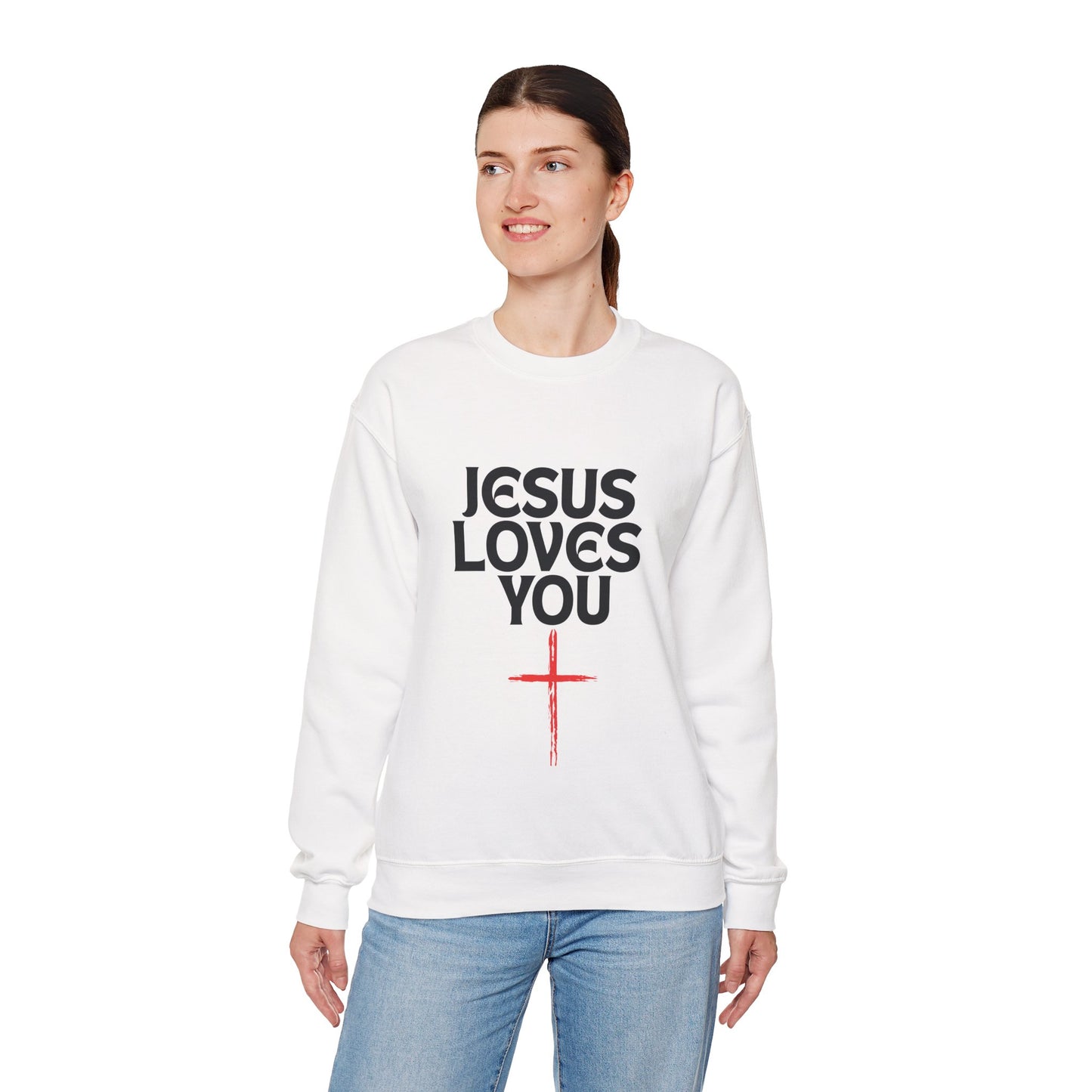 Jesus Loves You Crewneck Sweatshirt, Faith Apparel, Christian Gift, Unisex Pullover, Cozy Layering Piece, Holiday Sweatshirt