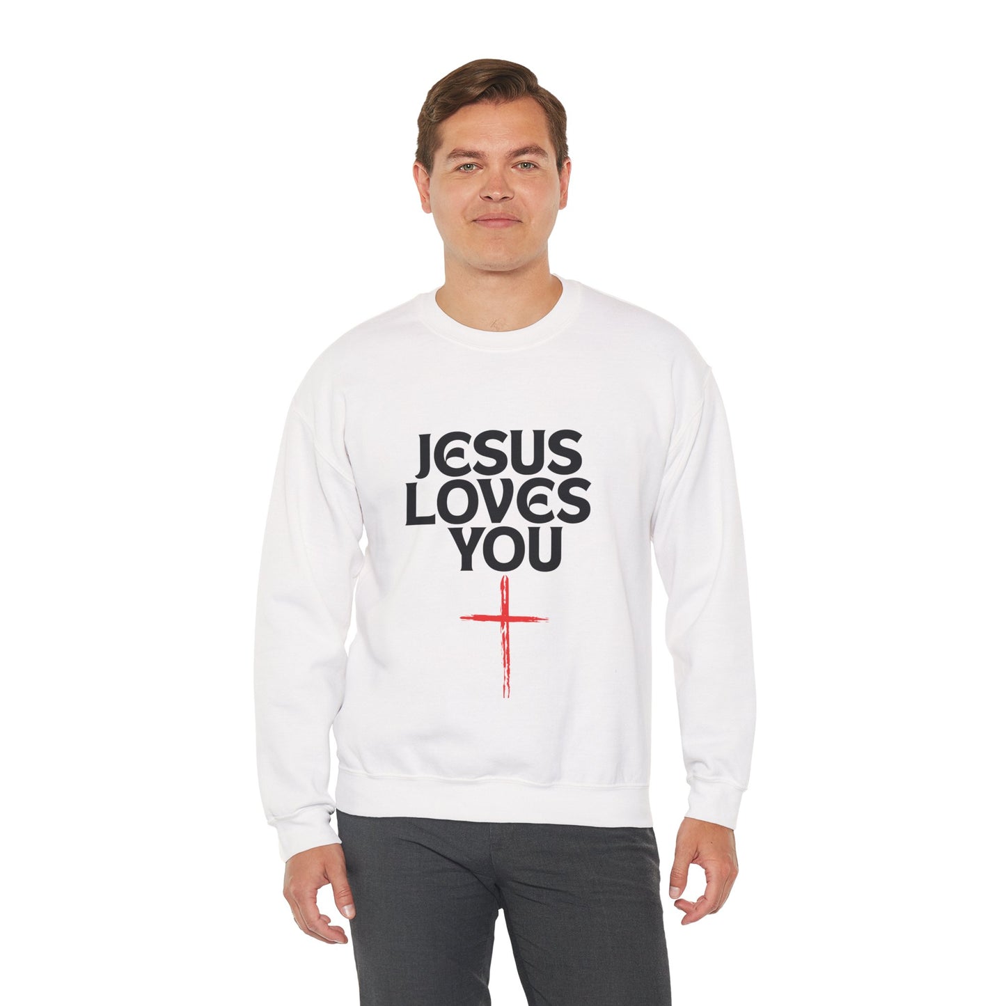 Jesus Loves You Crewneck Sweatshirt, Faith Apparel, Christian Gift, Unisex Pullover, Cozy Layering Piece, Holiday Sweatshirt