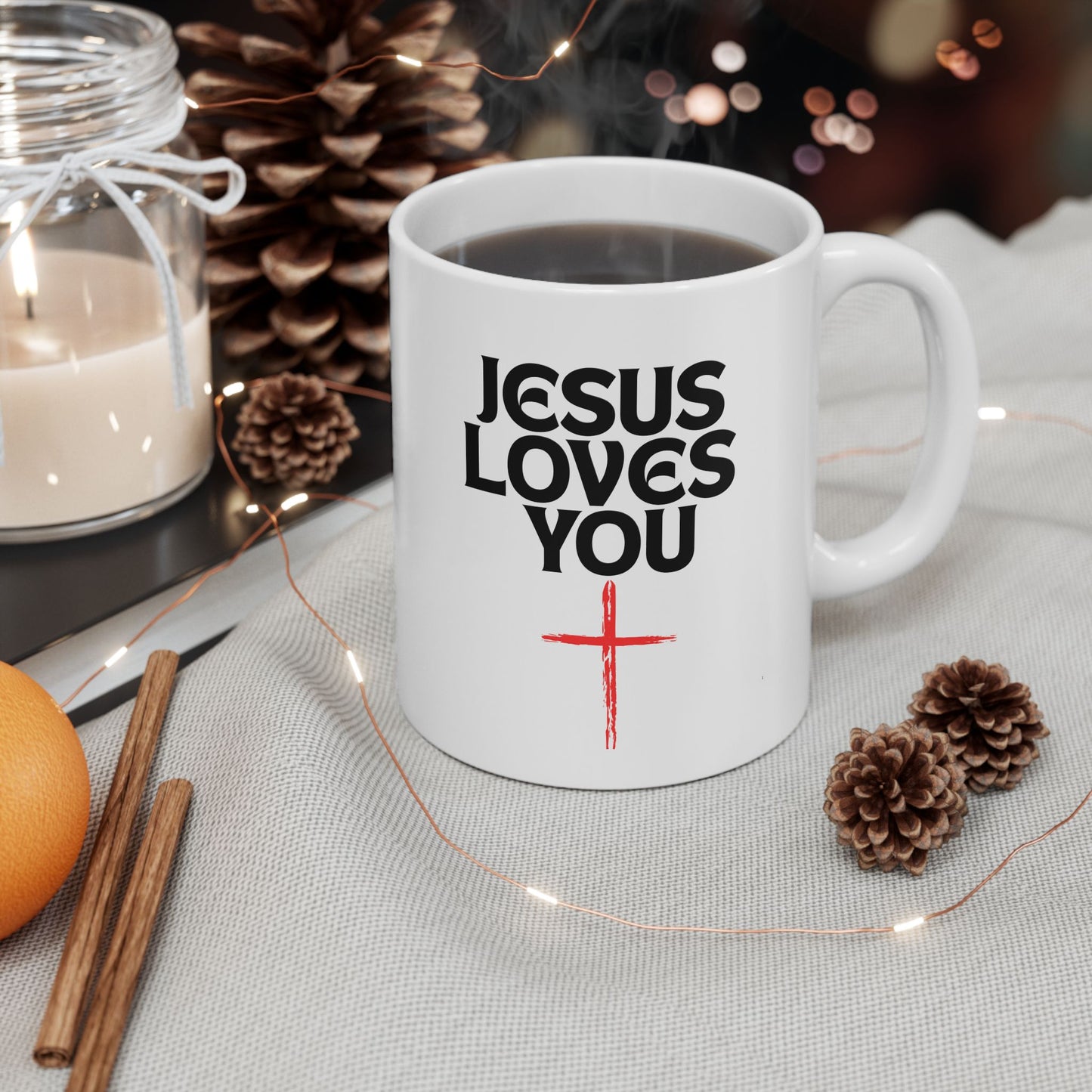Jesus Loves You Ceramic Mug - Motivational Gift, Coffee Lover Mug, Inspirational Tea Cup, Perfect for Easter, Christmas, Prayer