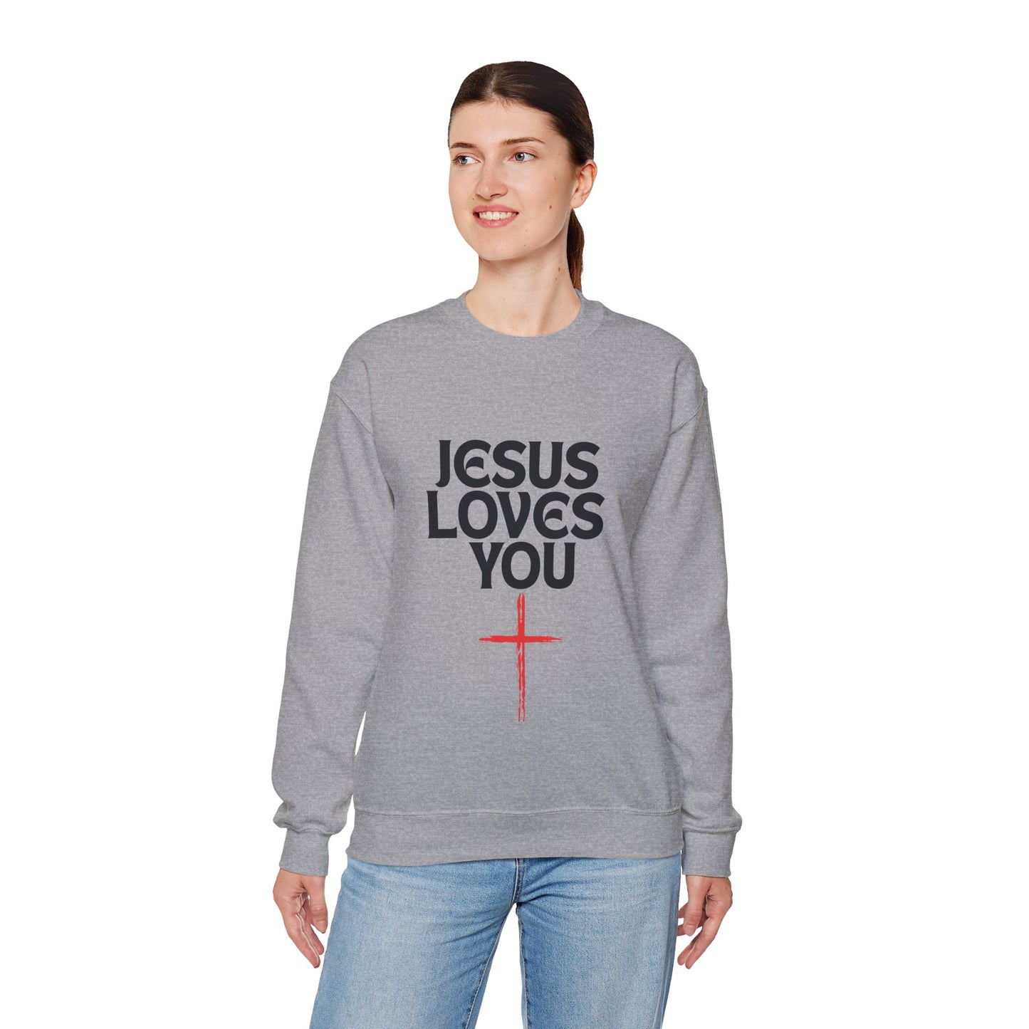 Jesus Loves You Crewneck Sweatshirt, Faith Apparel, Christian Gift, Unisex Pullover, Cozy Layering Piece, Holiday Sweatshirt