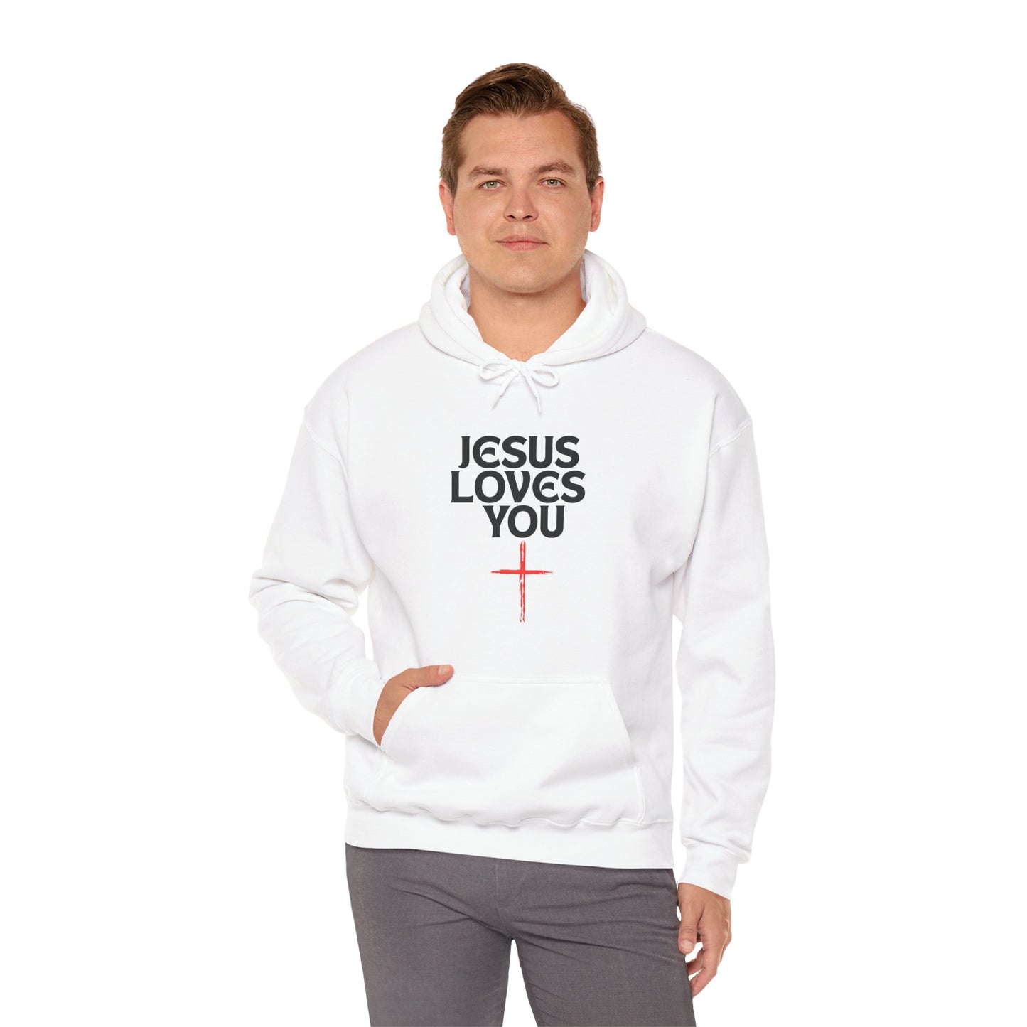 Unisex Christian Hoodie, Jesus Loves You Sweatshirt, Inspirational Gift, Faith-Based Apparel, Cozy Religious Hoodie, Perfect for Church