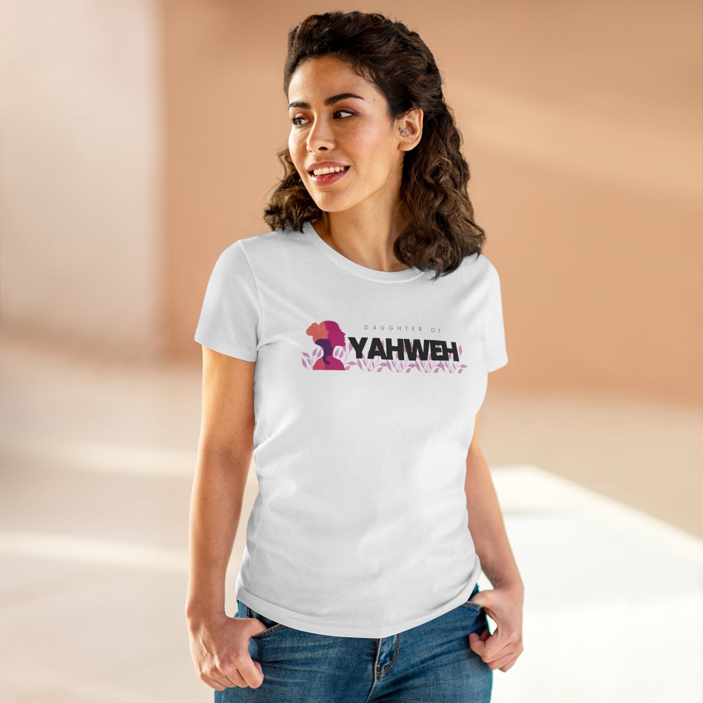 Women's Midweight Cotton Tee with YAHWEH Design, Casual T-Shirt, Fashion Gift, Spiritual Apparel, Everyday Wear, Faith-Based Clothing