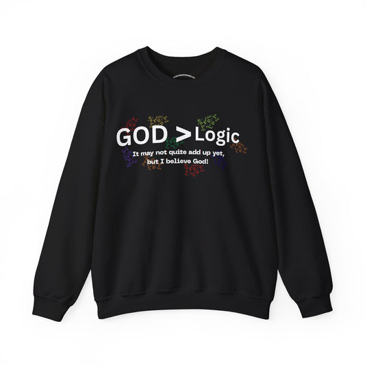 Inspirational Crewneck Sweatshirt - GOD > Logic, Faith-Based Gift, Unisex Apparel, Religious Sweatshirt, Casual Wear
