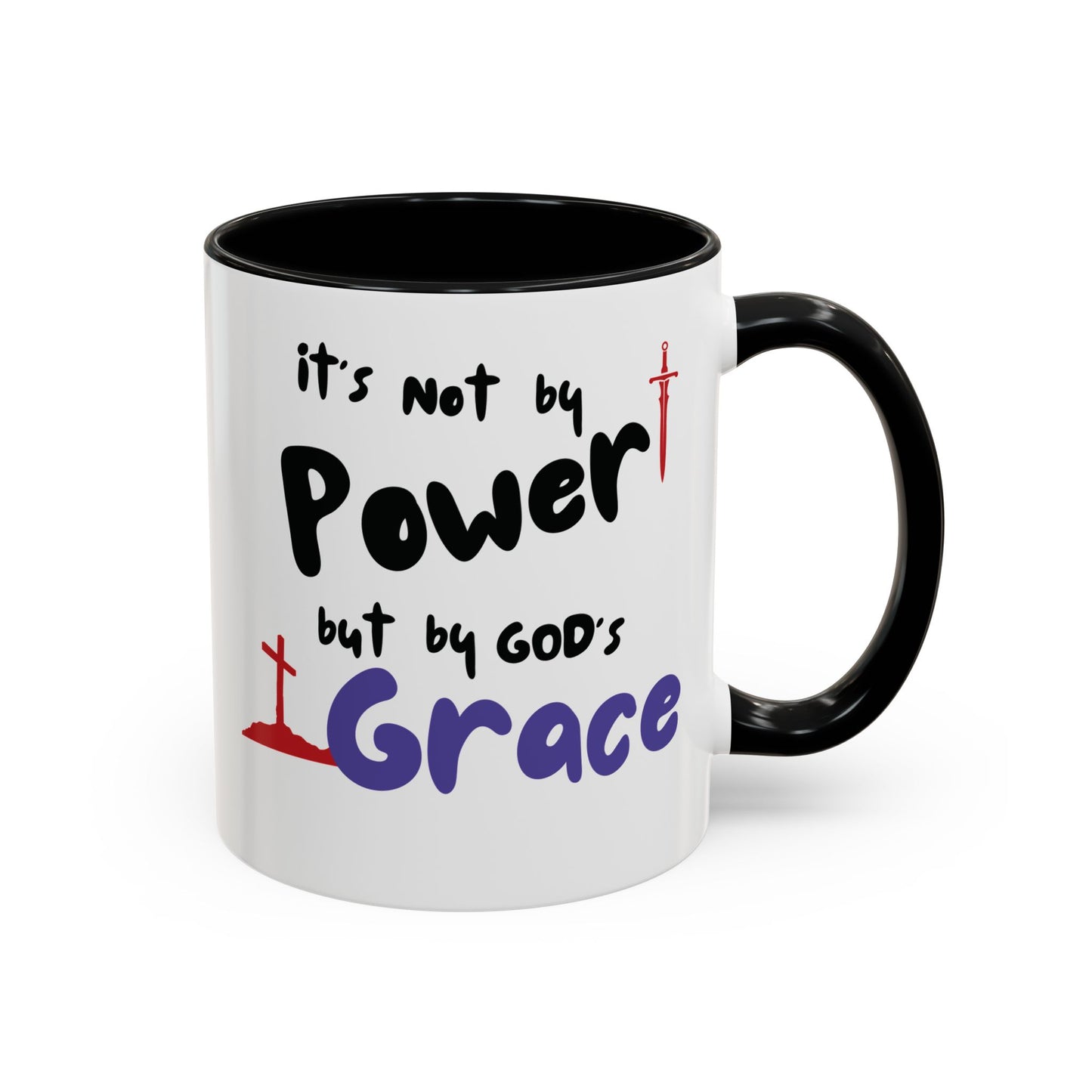 Faith-Inspired Accent Coffee Mug - Not by Power, But by God's Grace, Religious Gift, Inspirational Drinkware, Christian Mugs, [...]