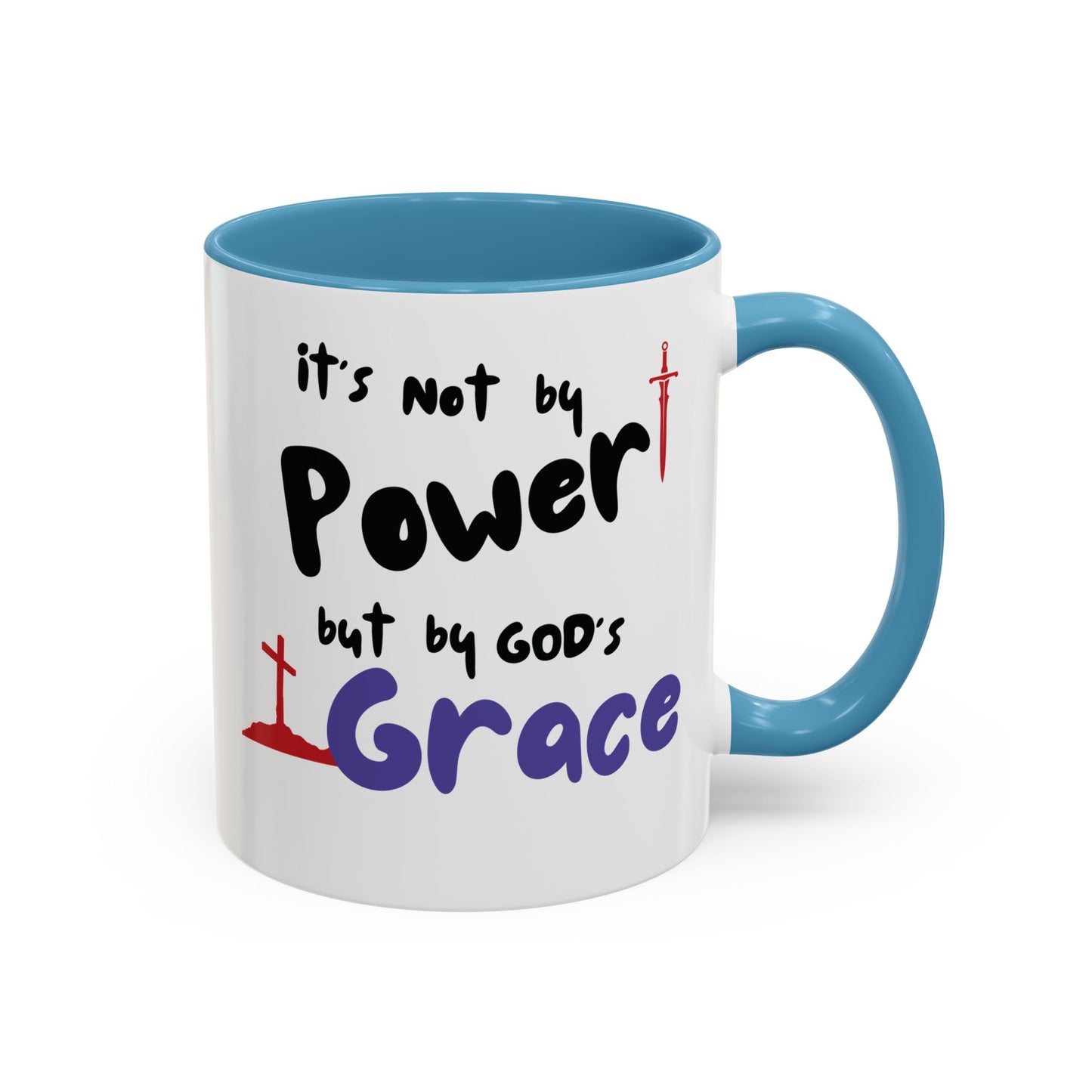Faith-Inspired Accent Coffee Mug - Not by Power, But by God's Grace, Religious Gift, Inspirational Drinkware, Christian Mugs, [...]