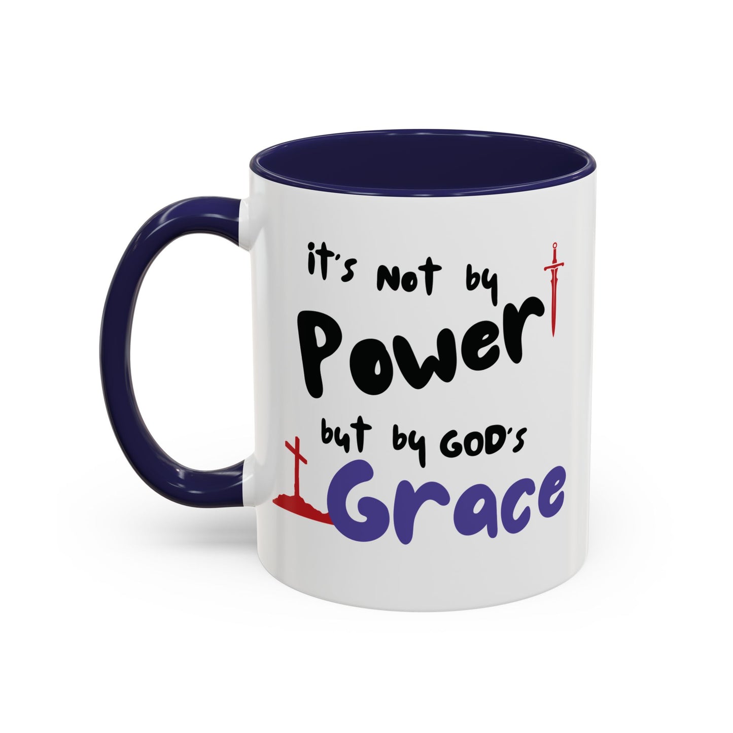 Faith-Inspired Accent Coffee Mug - Not by Power, But by God's Grace, Religious Gift, Inspirational Drinkware, Christian Mugs, [...]