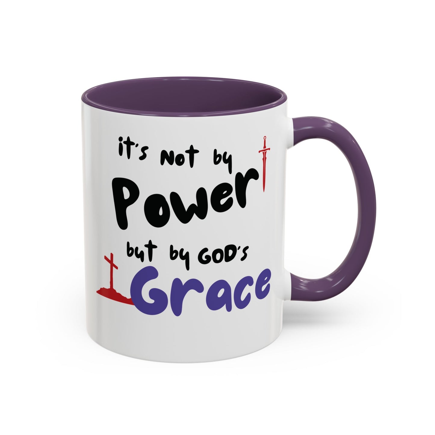 Faith-Inspired Accent Coffee Mug - Not by Power, But by God's Grace, Religious Gift, Inspirational Drinkware, Christian Mugs, [...]