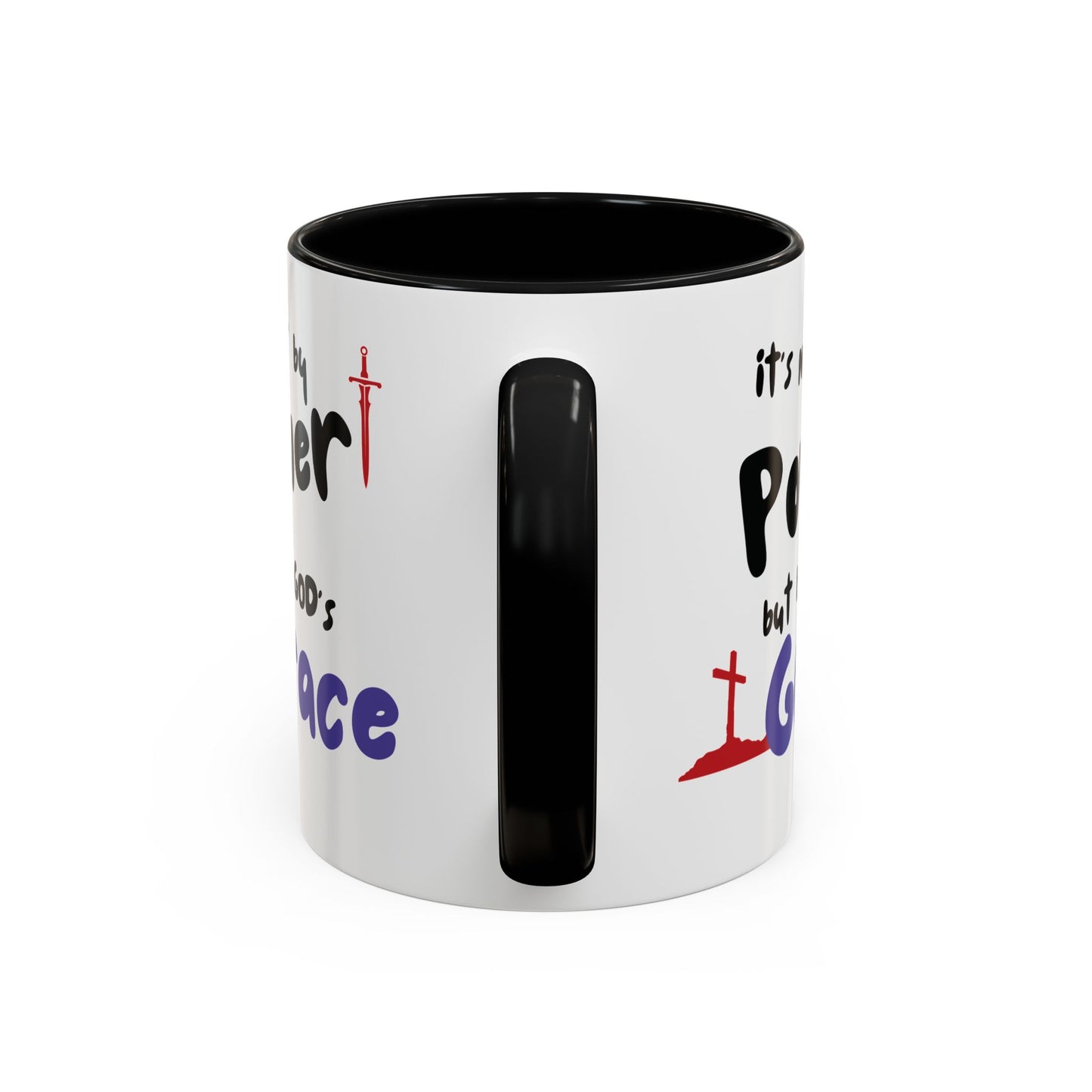 Faith-Inspired Accent Coffee Mug - Not by Power, But by God's Grace, Religious Gift, Inspirational Drinkware, Christian Mugs, [...]