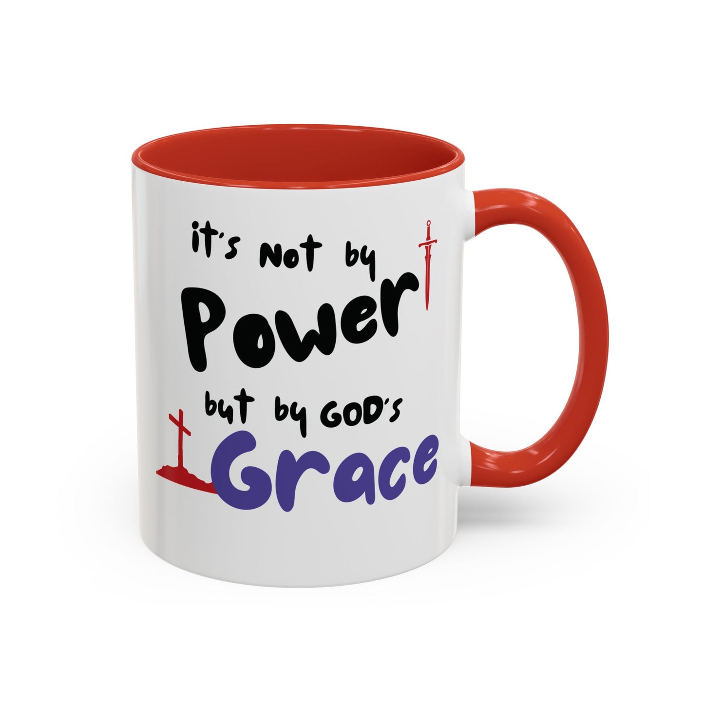 Faith-Inspired Accent Coffee Mug - Not by Power, But by God's Grace, Religious Gift, Inspirational Drinkware, Christian Mugs, [...]