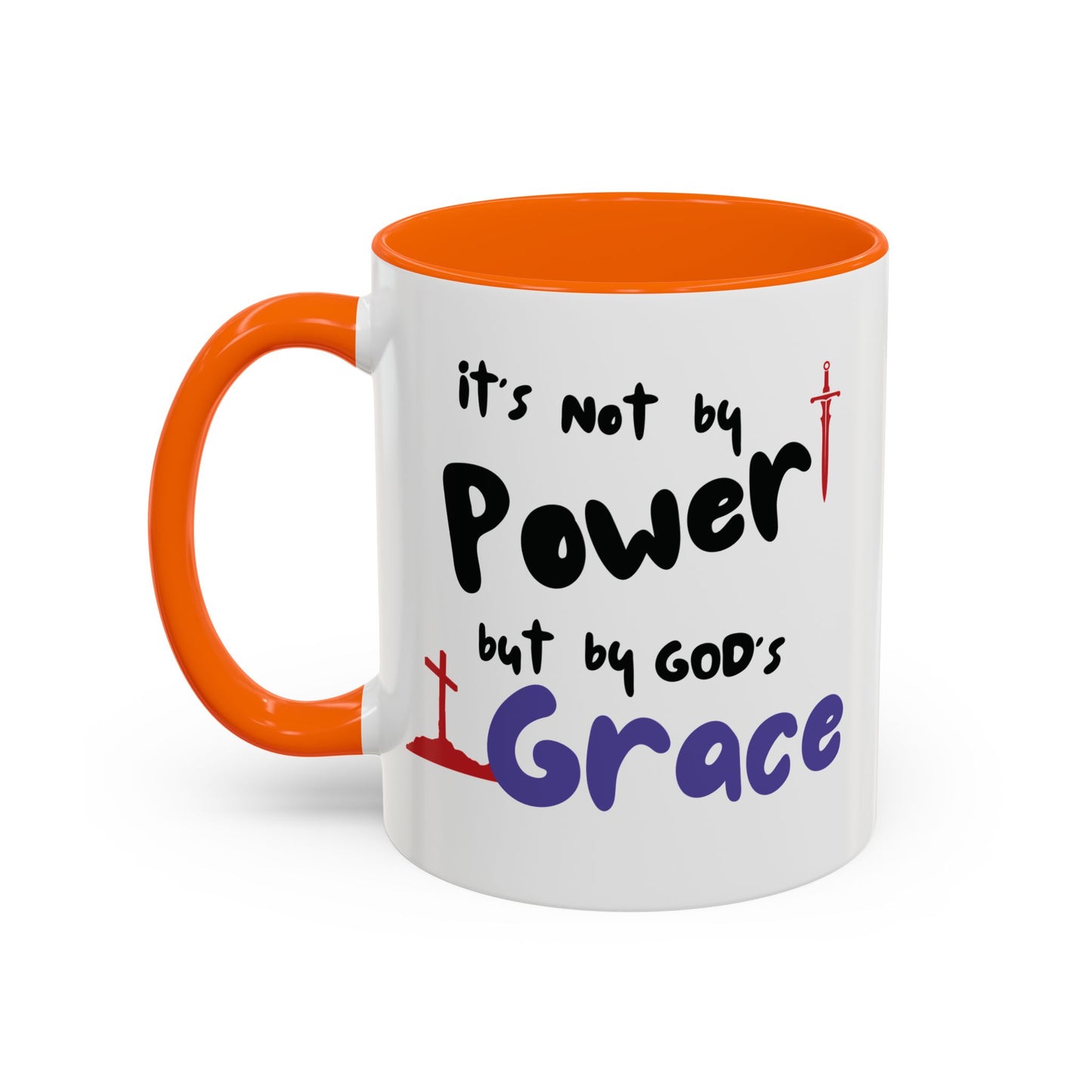 Faith-Inspired Accent Coffee Mug - Not by Power, But by God's Grace, Religious Gift, Inspirational Drinkware, Christian Mugs, [...]