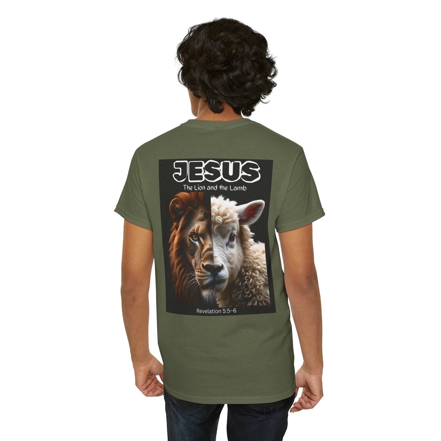 Jesus Lion and Lamb Unisex Heavy Cotton Tee | Faith-Based Apparel, Christian T-Shirt, Gift for Believers, Religious Top, Spiritual Wear