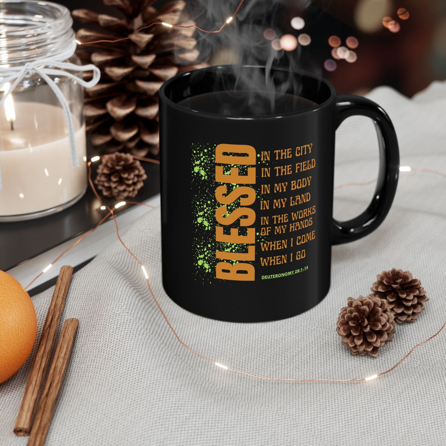 Blessed Inspirational Black Mug for Daily Motivation, Coffee Cup for Faith and Positivity, Christian Gifts, Holiday Drinkware, Home [...]