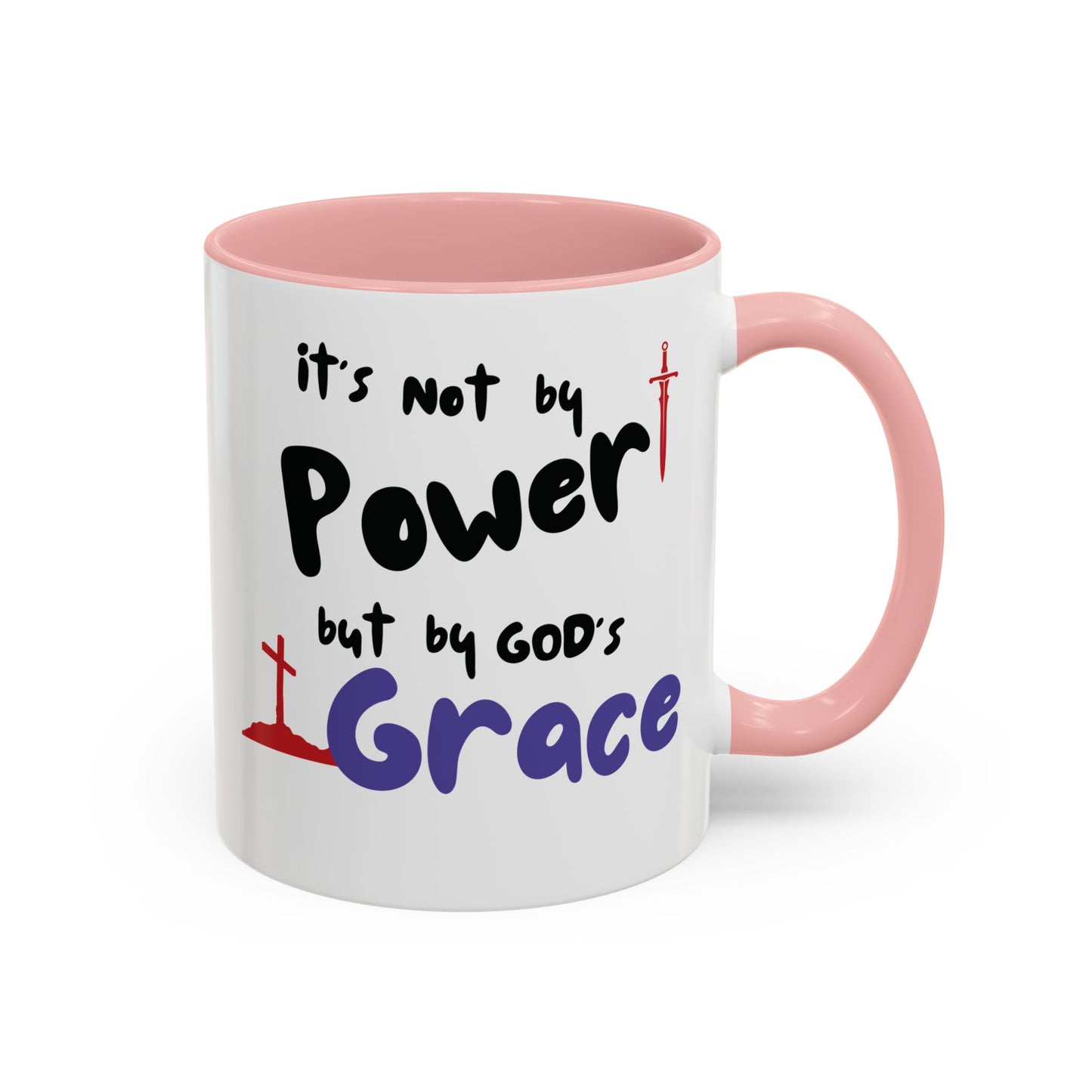 Faith-Inspired Accent Coffee Mug - Not by Power, But by God's Grace, Religious Gift, Inspirational Drinkware, Christian Mugs, [...]
