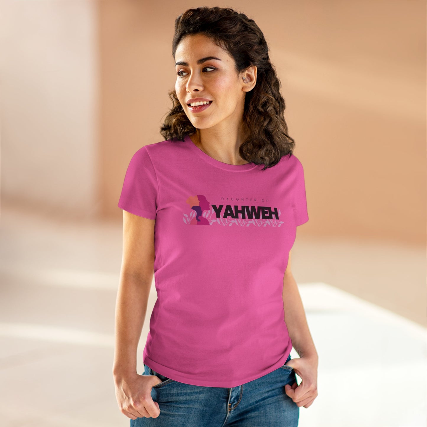 Women's Midweight Cotton Tee with YAHWEH Design, Casual T-Shirt, Fashion Gift, Spiritual Apparel, Everyday Wear, Faith-Based Clothing