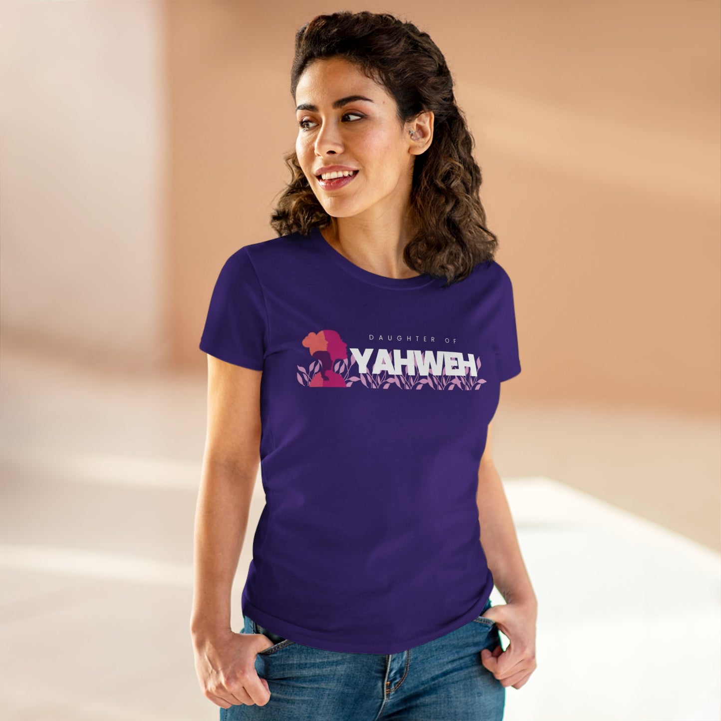 Women's Midweight Cotton Tee with YAHWEH Design, Casual T-Shirt, Fashion Gift, Spiritual Apparel, Everyday Wear, Faith-Based Clothing