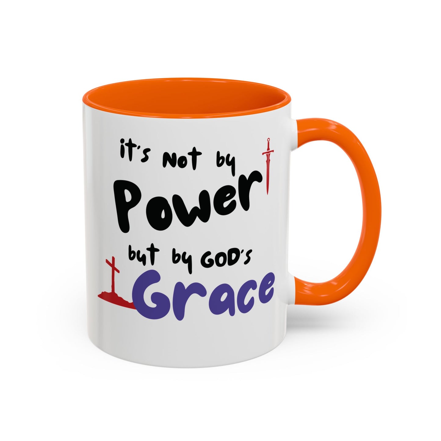 Faith-Inspired Accent Coffee Mug - Not by Power, But by God's Grace, Religious Gift, Inspirational Drinkware, Christian Mugs, [...]