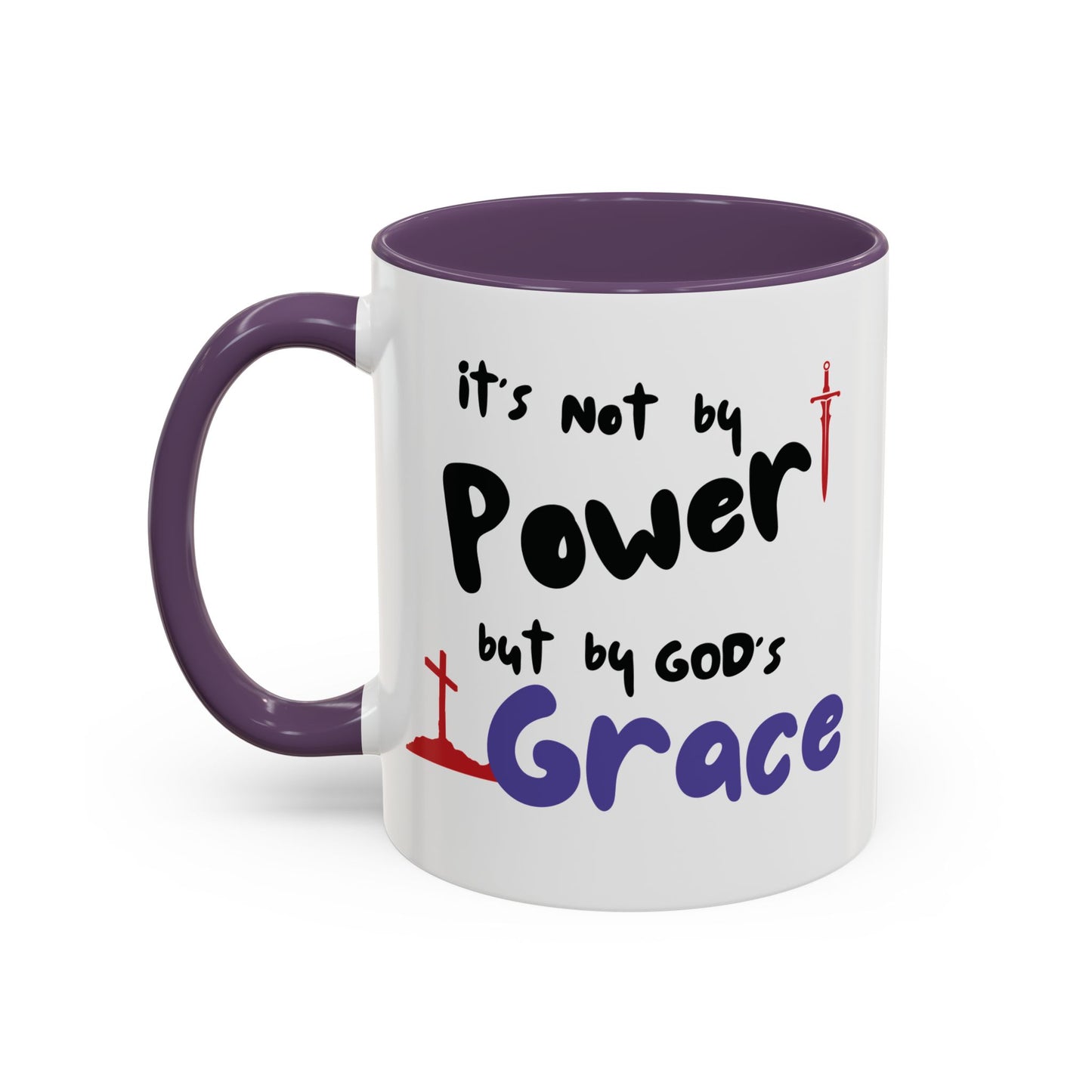 Faith-Inspired Accent Coffee Mug - Not by Power, But by God's Grace, Religious Gift, Inspirational Drinkware, Christian Mugs, [...]