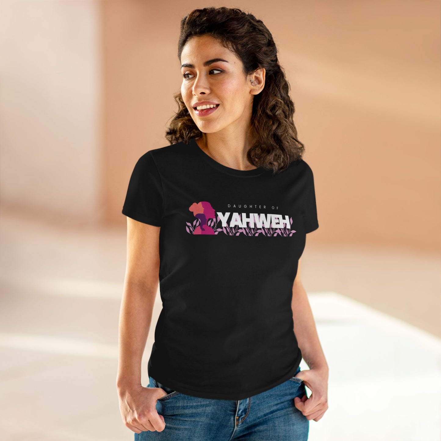 Women's Midweight Cotton Tee with YAHWEH Design, Casual T-Shirt, Fashion Gift, Spiritual Apparel, Everyday Wear, Faith-Based Clothing