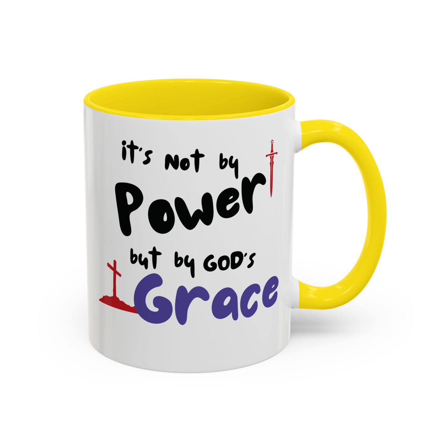 Faith-Inspired Accent Coffee Mug - Not by Power, But by God's Grace, Religious Gift, Inspirational Drinkware, Christian Mugs, [...]