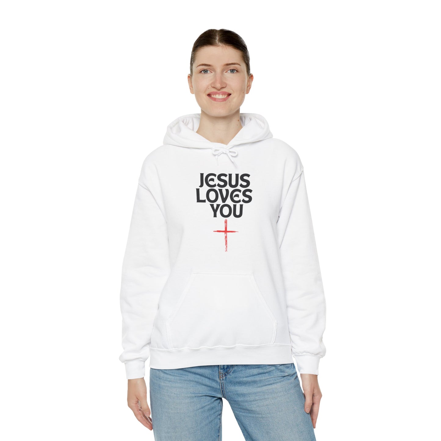 Unisex Christian Hoodie, Jesus Loves You Sweatshirt, Inspirational Gift, Faith-Based Apparel, Cozy Religious Hoodie, Perfect for Church