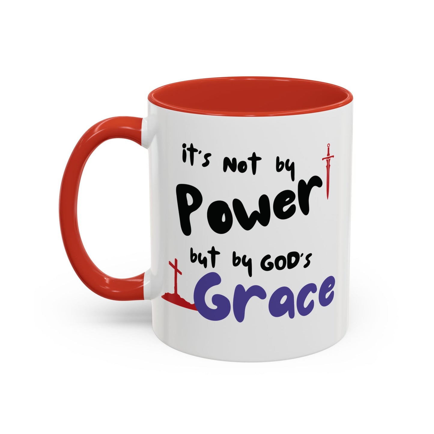 Faith-Inspired Accent Coffee Mug - Not by Power, But by God's Grace, Religious Gift, Inspirational Drinkware, Christian Mugs, [...]