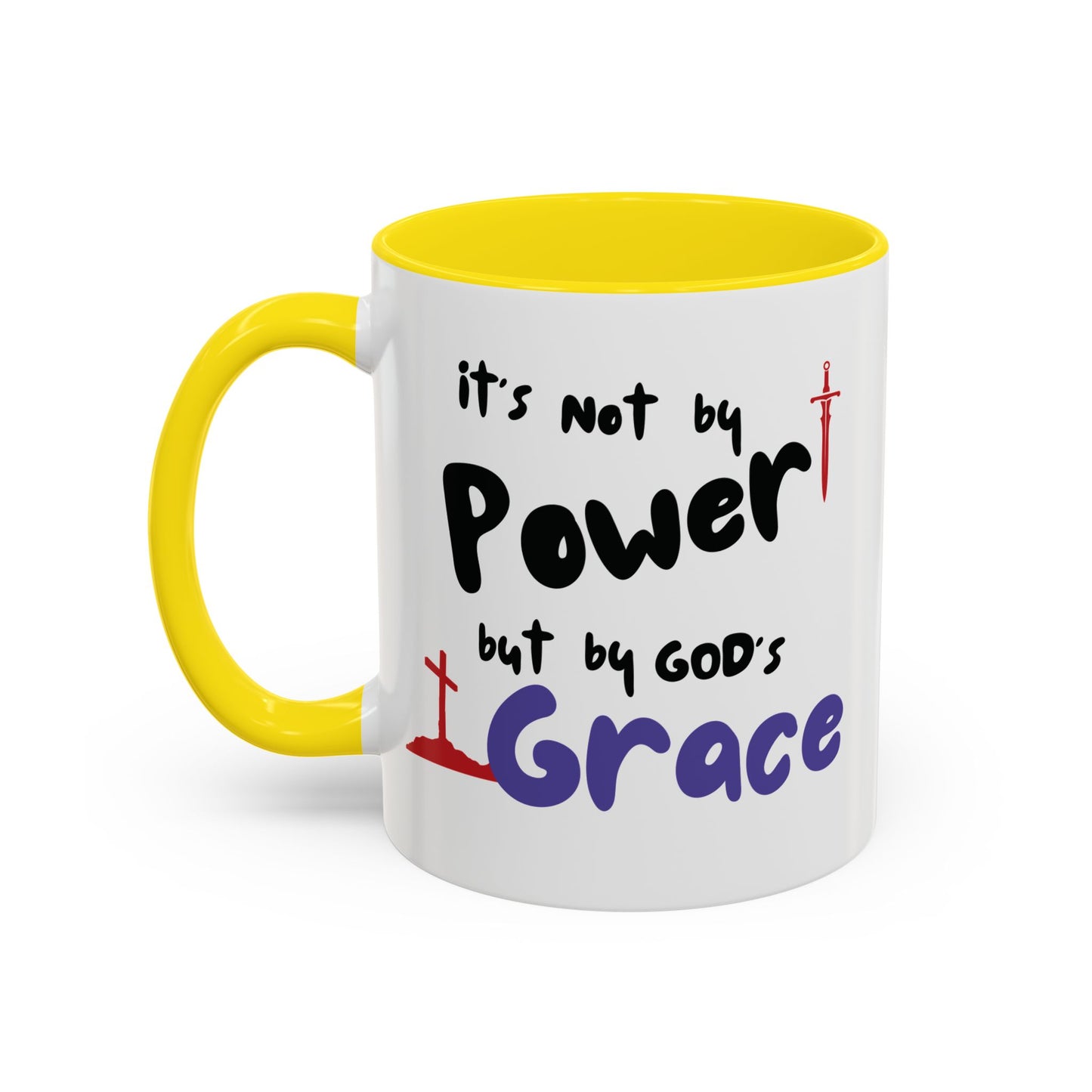 Faith-Inspired Accent Coffee Mug - Not by Power, But by God's Grace, Religious Gift, Inspirational Drinkware, Christian Mugs, [...]