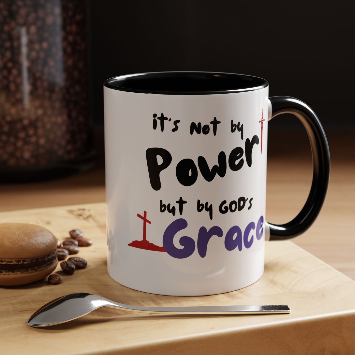 Faith-Inspired Accent Coffee Mug - Not by Power, But by God's Grace, Religious Gift, Inspirational Drinkware, Christian Mugs, [...]