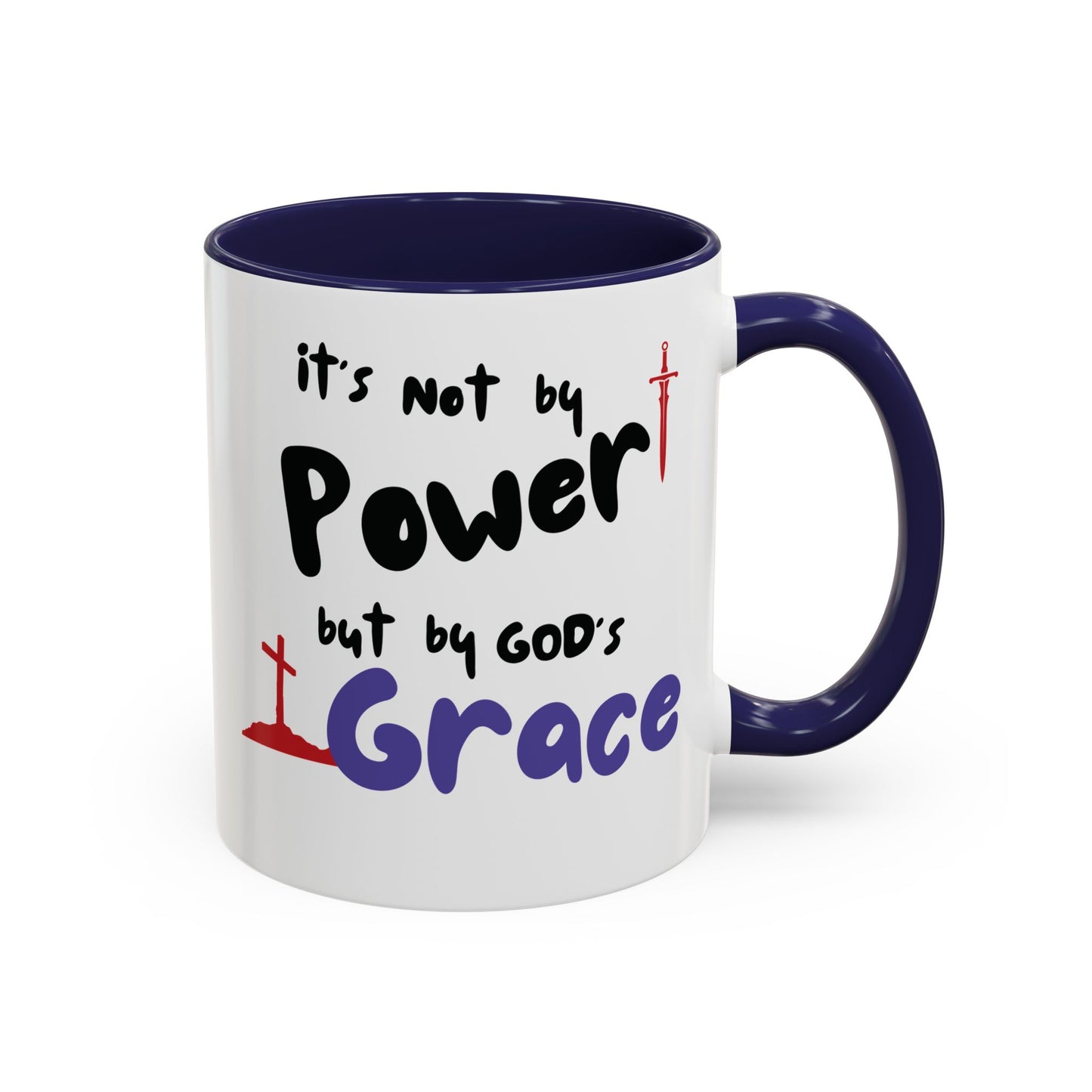 Faith-Inspired Accent Coffee Mug - Not by Power, But by God's Grace, Religious Gift, Inspirational Drinkware, Christian Mugs, [...]