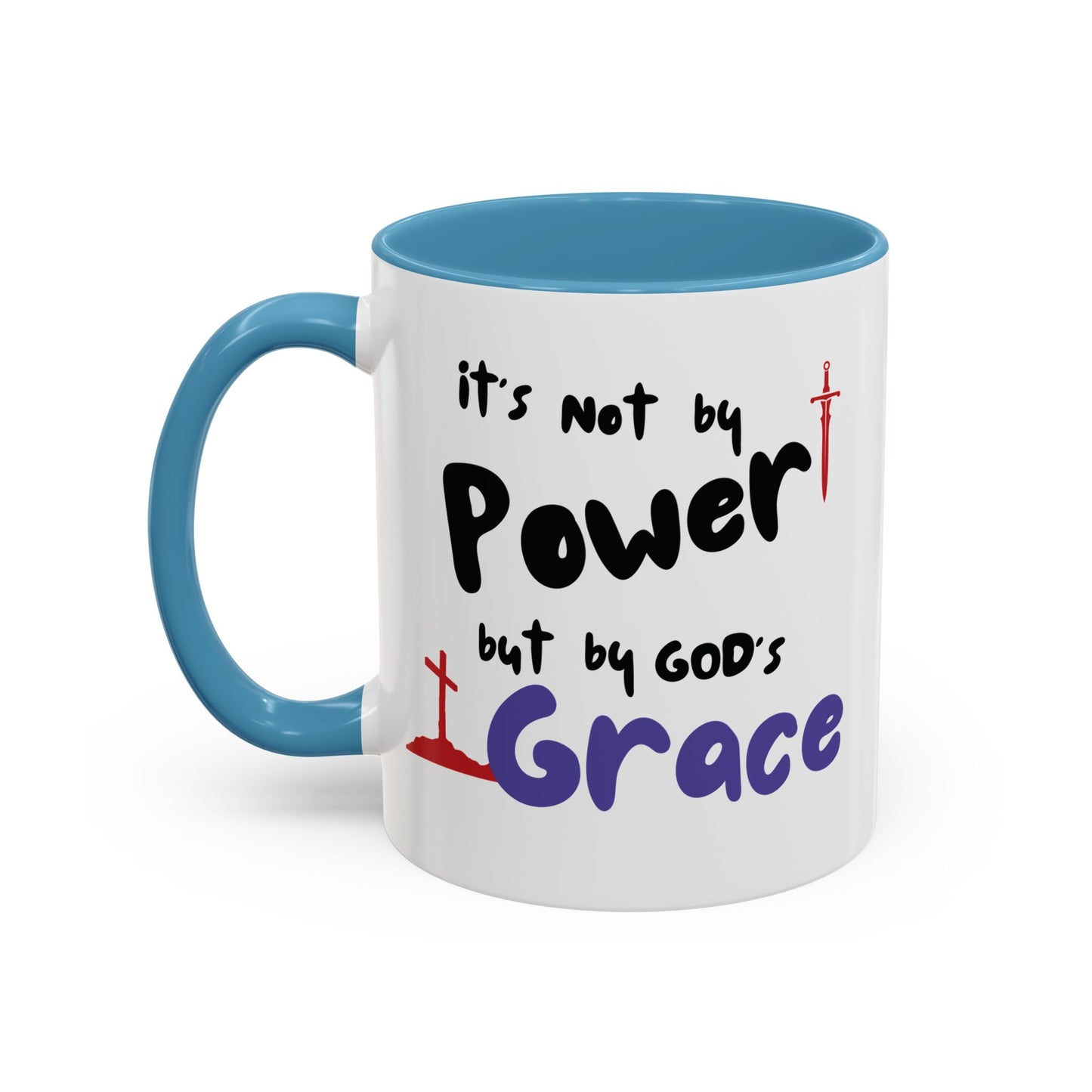 Faith-Inspired Accent Coffee Mug - Not by Power, But by God's Grace, Religious Gift, Inspirational Drinkware, Christian Mugs, [...]