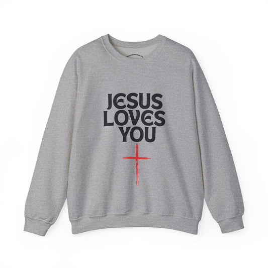Jesus Loves You Crewneck Sweatshirt, Faith Apparel, Christian Gift, Unisex Pullover, Cozy Layering Piece, Holiday Sweatshirt