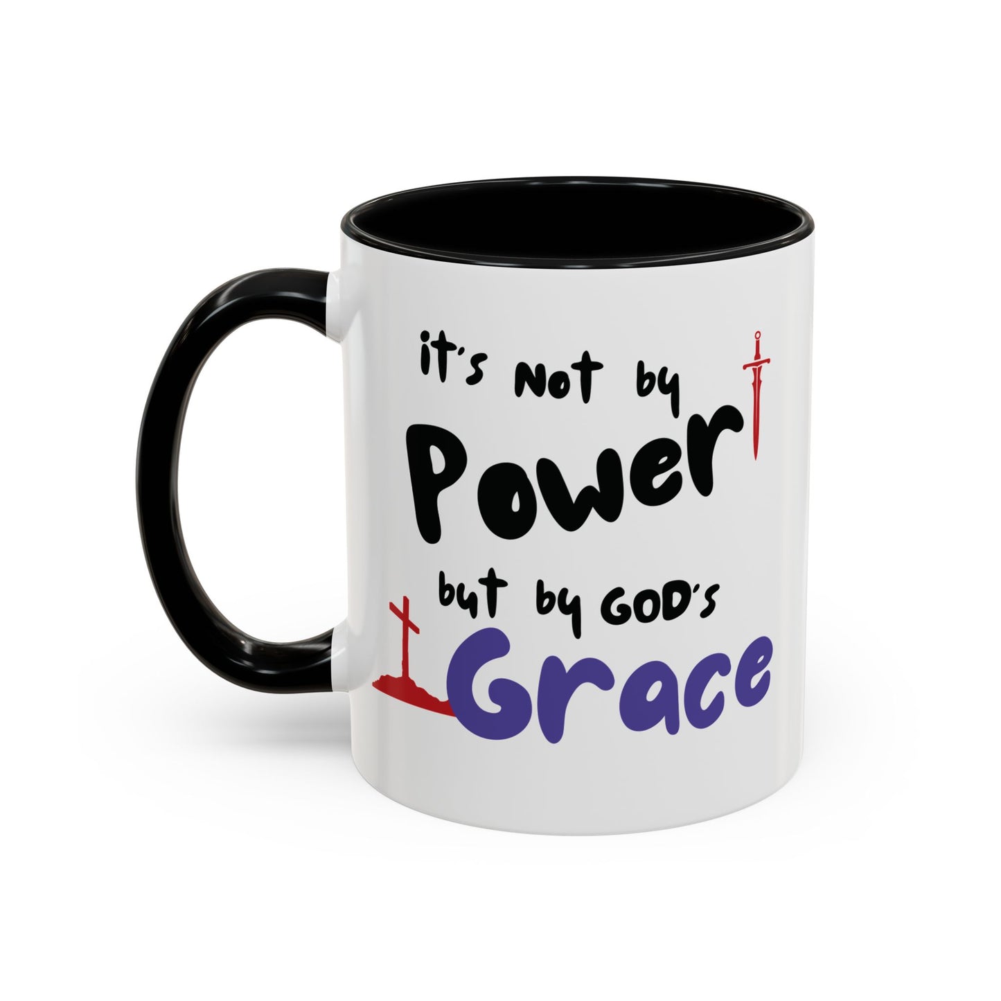 Faith-Inspired Accent Coffee Mug - Not by Power, But by God's Grace, Religious Gift, Inspirational Drinkware, Christian Mugs, [...]