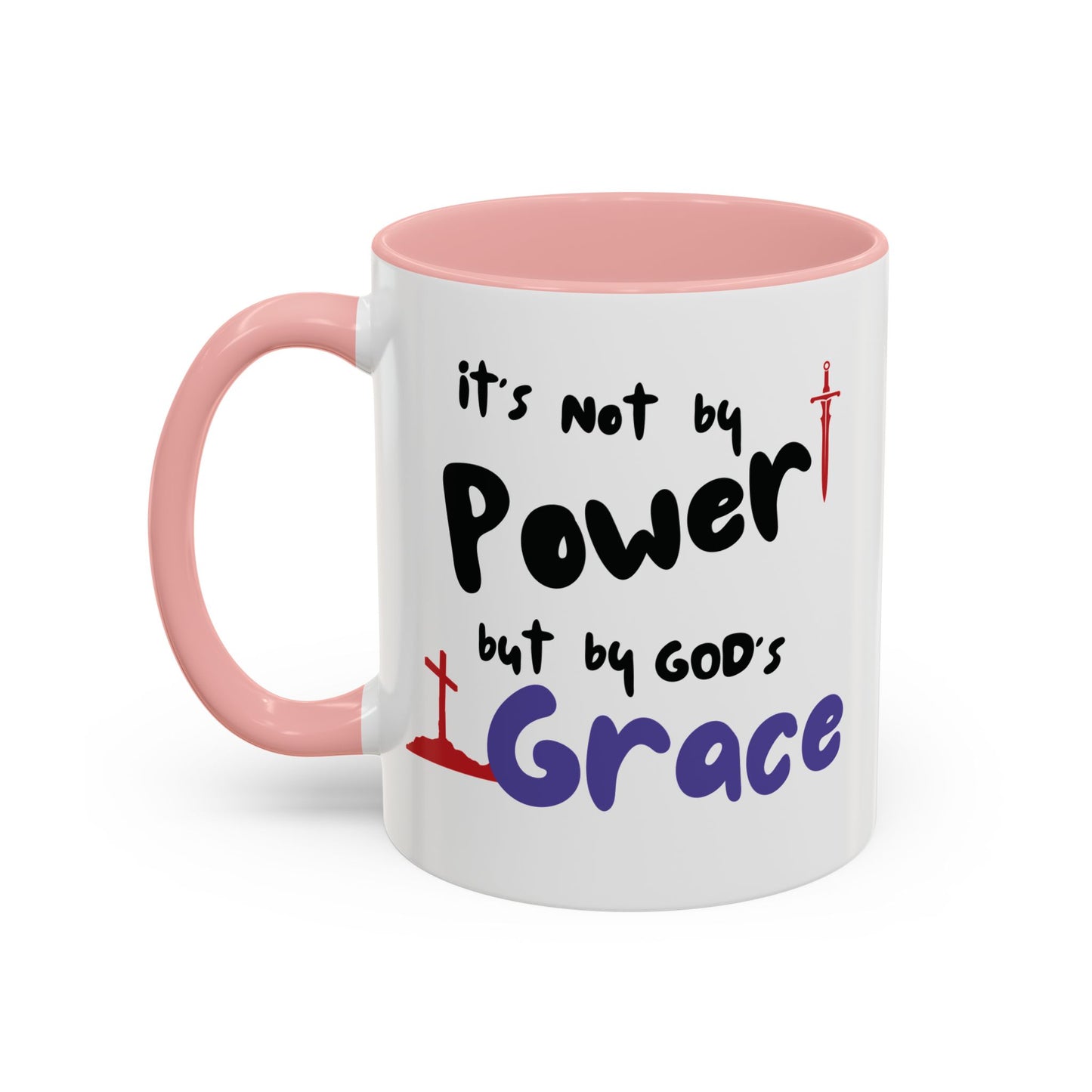 Faith-Inspired Accent Coffee Mug - Not by Power, But by God's Grace, Religious Gift, Inspirational Drinkware, Christian Mugs, [...]
